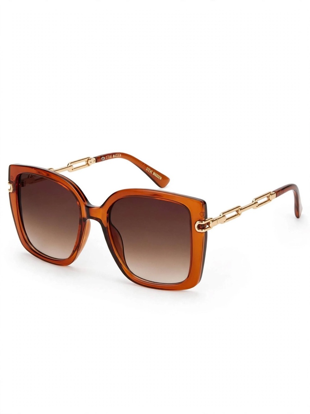 Steve Madden Amber Square Sunglasses with Gold Chain Temples